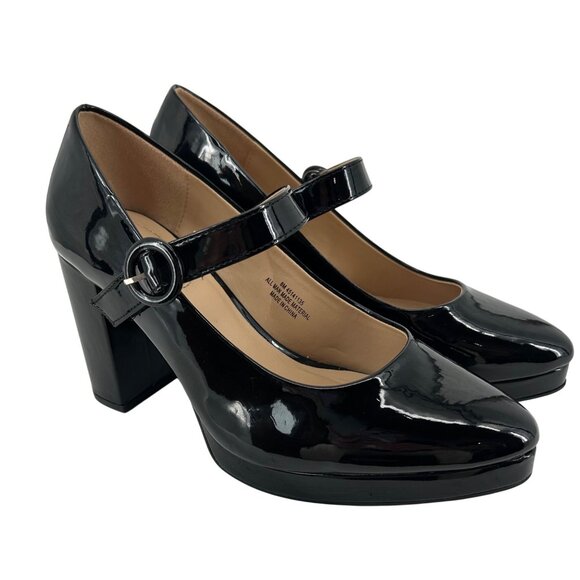 Black Patent Mary Jane Chunky Block Heels Womens 8 Platform Buckle Strap Whimsy - Picture 1 of 11